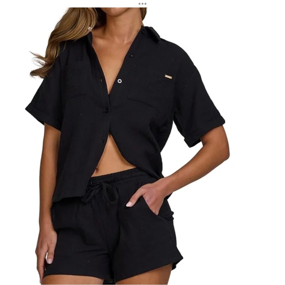 NWT Nicole Miller Terry Black Short Set Cover Up